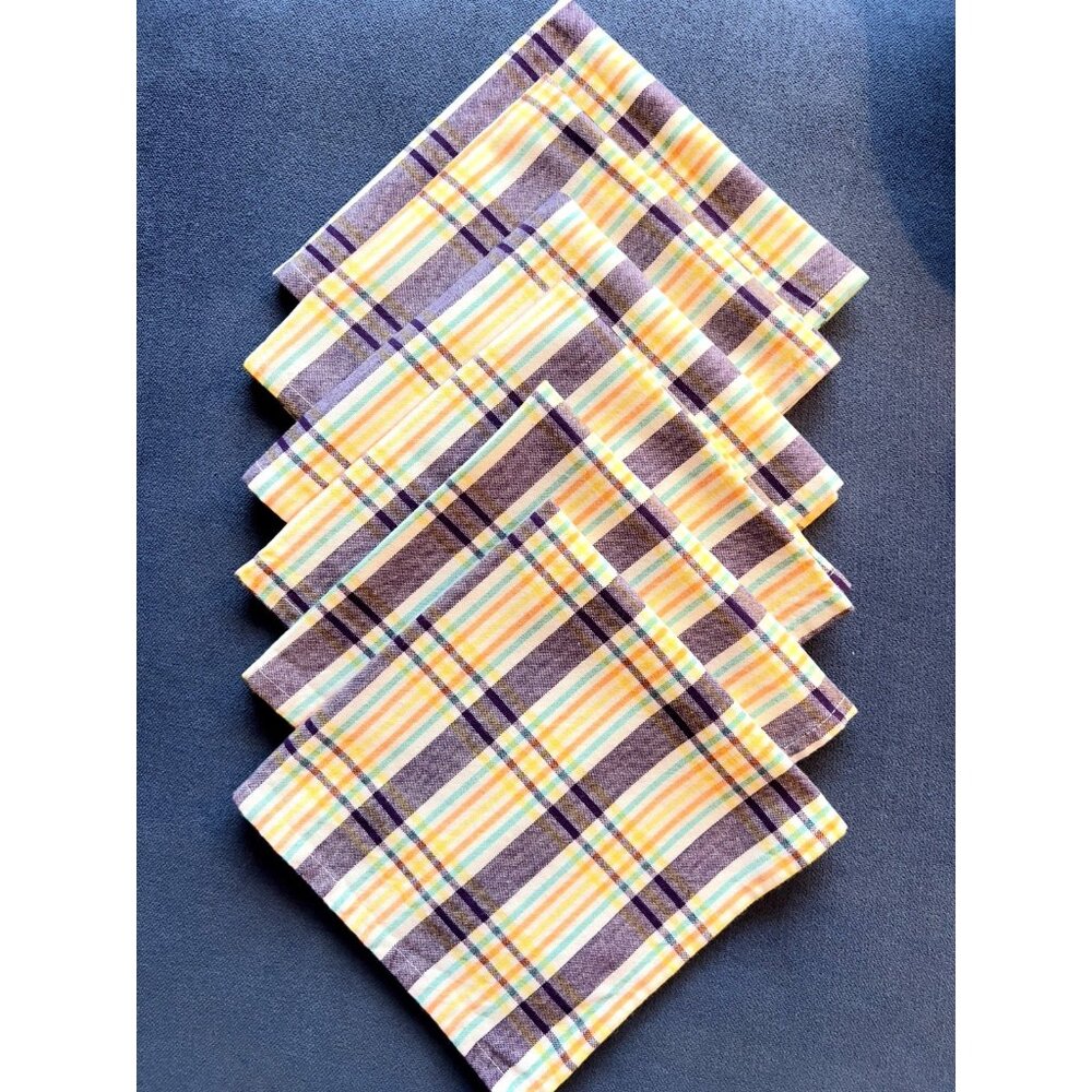 S/6 Genuine Fiesta Plaid Napkins 100% Cotton Blue Homer Laughlin Table Linens